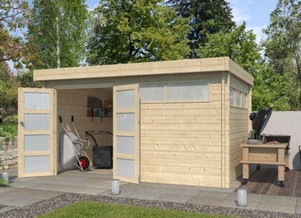 Abri jardin bois 44 mm + toit acier 12m2