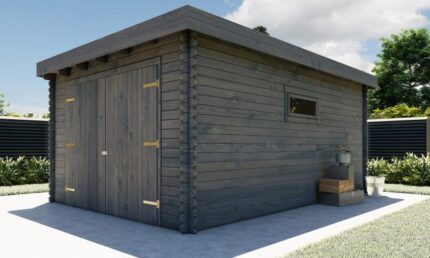 Garage TOUSCHALETS FURIANI double porte et fenêtre - bois traité autoclave gris 360x520cm ép 28mm