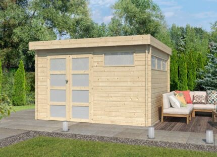 Abri jardin bois 44 mm + toit acier 10.50m2