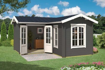 Abri de jardin Portsmouth 44 ISO Lasita Maja, 4.5x4.5m dim. ext. (cas échéant incl. débord de toit) naturel, 44mm, 20,2m² superficie totale