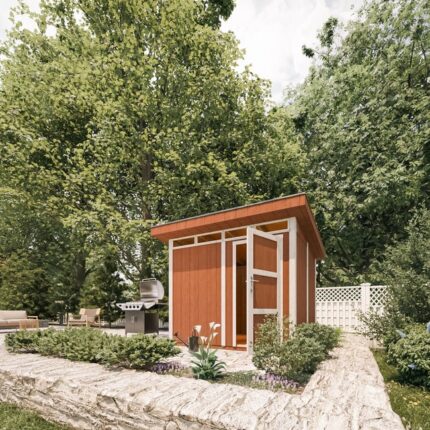 Abri de jardin à base de bois en panneaux LP SmartSide 6 m² - avec sol et tuiles bitumineuses L294xL279xH237 cm - Timbela M903- REDWOOD RED