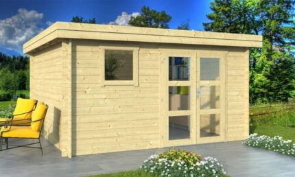 Abri de jardin TOUSCHALETS LYON 15 bois 378x378cm ép 34mm - porte vitrée