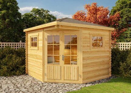 Abri de jardin pentagonal Claudia-28 Alpholz, 3.3x3.3m dim. ext. (cas échéant incl. débord de toit) imprégné, 28mm, 10,6m² totale