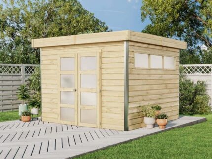 Cabane à outils Kasuko (option avec un toit) Alpholz, 5.1x3.2m dim. ext. (cas échéant incl. débord de toit) naturel, 28mm, 16,3m² totale