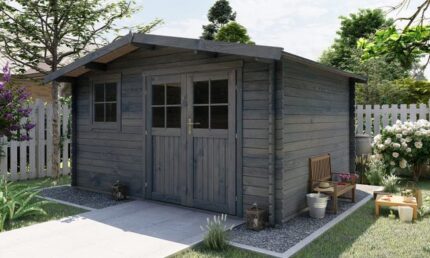 Abri de jardin TOUSCHALETS PERIGORD 12 bois traité autoclave gris 380x280cm ép 28mm