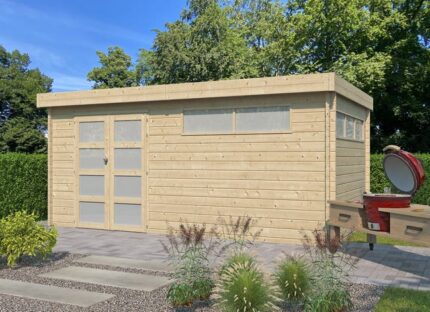 Abri jardin bois 44 mm + toit acier 15m2