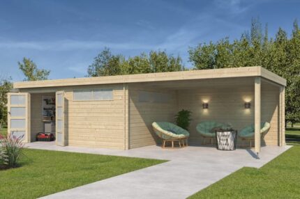 Abri jardin bois 44 mm + toit acier 37m2