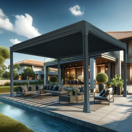 Pergola bioclimatique TRESNA îlot 4.00 x 5.150m Vérin à Télécommande (Gris anthracite)