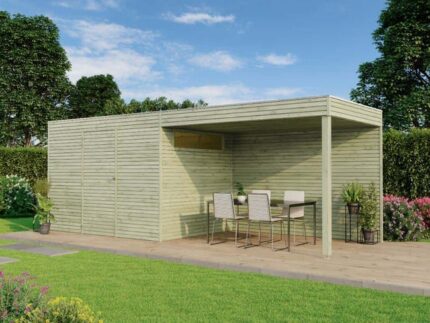 Cabane à outils QB (toit en option) Alpholz, 5.9x3m dim. ext. (cas échéant incl. débord de toit) imprégné en autoclave, 28mm, 17,8m² totale