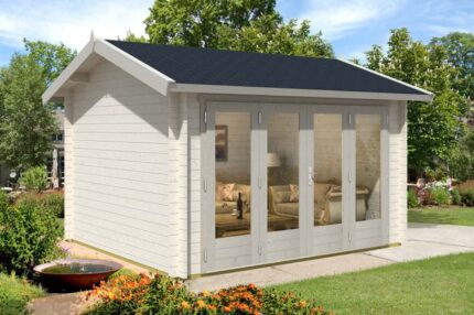 Abri de jardin Tessa-44 ISO avec grande porte battante Alpholz, 4.2x3.2m dim. ext. (cas échéant incl. débord de toit) naturel, 44mm, 13,4m²