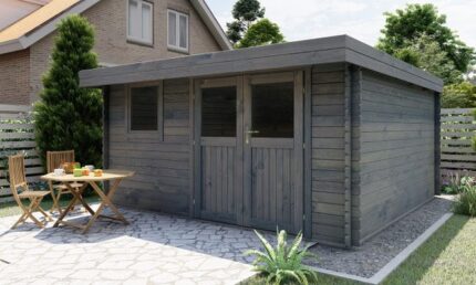 Abri de jardin TOUSCHALETS LANDES 16 bois traité autoclave gris 380x380cm ép 28mm