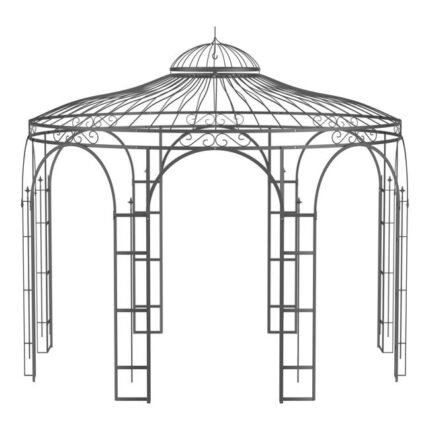 ELEO Firenze gloriette magnifique résistante à l'hiver | Tonnelle ronde anthracite Ø 3,7 m | Pavillon romantique pour roses en fer forgé