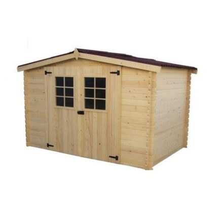 Abri de jardin Habrita AL3019.02NJ madriers massif 20mm surface 5,83m2 double porte sans plancher fourni avec joint d'étanchéité Habrita Foresta