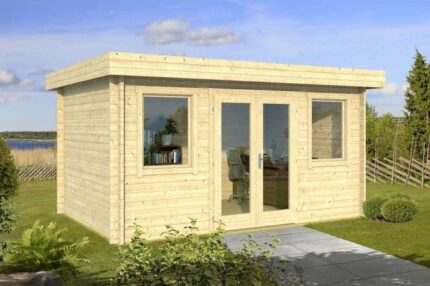 Abri de jardin toit plat Bureau Bob-40 ISO Alpholz, 4.6x3.4m dim. ext. (cas échéant incl. débord de toit) naturel, 40mm, 15,4m² totale