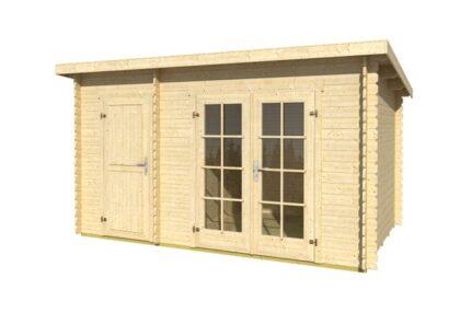 Abri de jardin en bois 11,2m² avec double porte, fenêtres et toit plat
