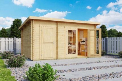 Abri de jardin en bois 9,15 m² avec 3 portes et toit plat en feutre