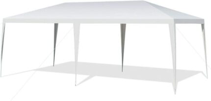 Tonnelle de Jardin 3 x 6 M Étanche, Tonnelle Pliante en Tube Métal 6 Cordes à Vent et 12 Piquets, pour Fêtes Commercial Mariage, Blanc