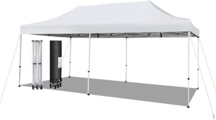 Tonnelle de Jardin Instantanée Portable 3Mx6M 3 Hauteurs, Disponibles 16-20 Personnes-Blanc