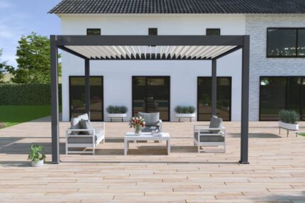 Pergola bioclimatique Ombréa autoportante 3x4M - Anthracite/blanc - ELMO