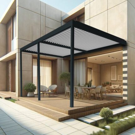 Pergola bioclimatique TRESNA 8.00 x 4.987m Vérin à Télécommande (Gris anthracite / Blanc)