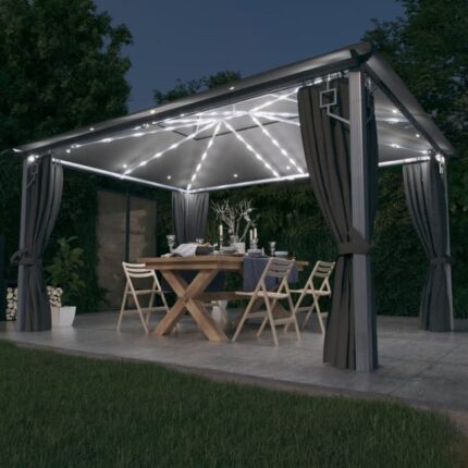 Maison Exclusive - Tonnelle avec rideau et lumières LED 4x3 m Anthracite Aluminium