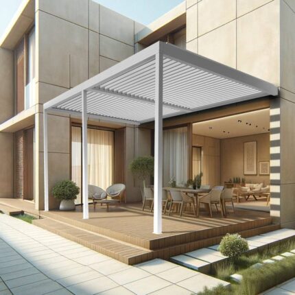 Pergola bioclimatique TRESNA 8.00 x 3.062m Vérin à Télécommande (Blanc)