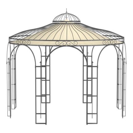 ELEO Firenze gloriette magnifique résistante à l'hiver | Avec voile d'ombrage | Tonnelle ronde anthracite Ø 3,7 m | Pavillon romantique en fer forgé