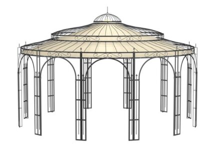ELEO Toscana gloriette luxueuse résistante à l'hiver | Avec voile d'ombrage | Tonnelle ronde noir Ø 5,5 m | Pavillon romantique en fer forgé