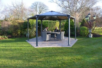 Tonnelle hexagonale ouverte MONACO 17.5 m², aluminium et polycarbonate, PALRAM