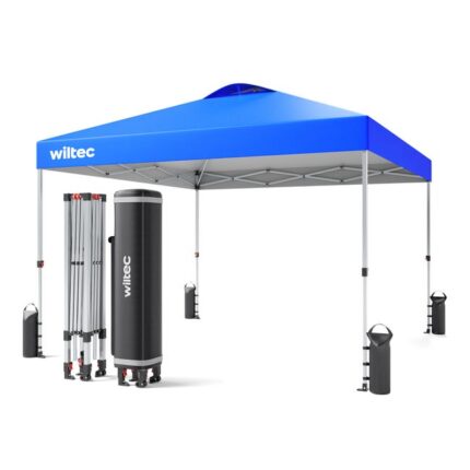Wiltec Pavillon pop-up Tonnelle pliante avec Roues Abri Jardin bleu 3x3m Ouverture facile One push