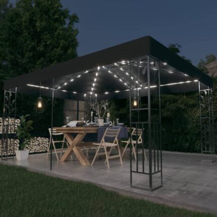 Tonnelle avec double toit et lumières LED 3x4 m Anthracite vidaXL
