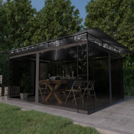 The Living Store - Tonnelle avec moustiquaire et lumières LED 4x3x2,73m Anthracite