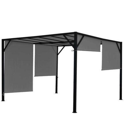 Pergola arche pavillon de jardin terrasse auvent structure acier stable 6cm + toit ouvrant gris 4x4m 04_0004067