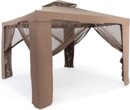 Tente de Pavillon de 3M, avec Moustiquaire Transparente sur 4 Cotes, Petite Fenetre au Plafond, Utilisable en Plein Air/a la Maison (Brun)