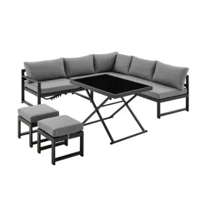 Salon de jardin avec structure en aluminium avec coussins - 7 personnes - Hipu - Gris