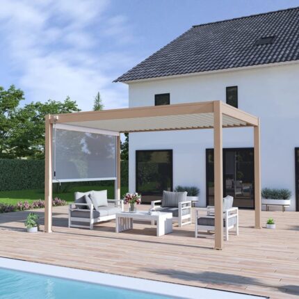 Pergola bioclimatique Ombréa VS autoportante 3x4M - Beige - lames blanches-