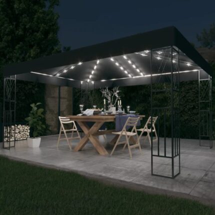The Living Store - Tonnelle avec guirlande lumineuse à LED 3x4 m Anthracite Tissu