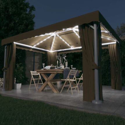 Maison Exclusive - Tonnelle avec rideau et guirlande lumineuse à LED 4x3 m Taupe