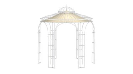 ELEO Milano gloriette magnifique résistante à l'hiver | Avec voile d'ombrage | Tonnelle ronde blance Ø 2,9 m | Pavillon romantique en fer forgé