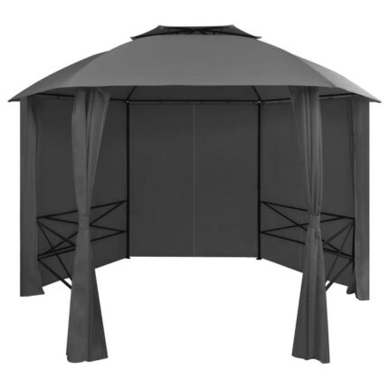 The Living Store - Chapiteau tente de jardin avec rideaux Hexagonal 360 x 265 cm