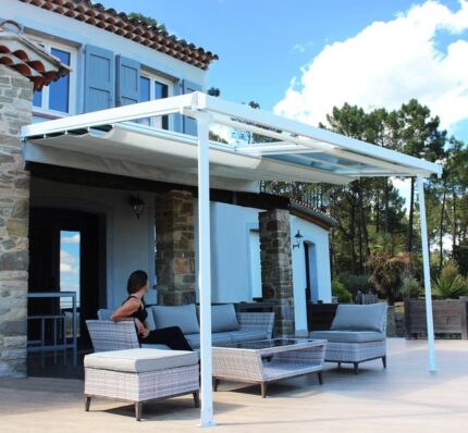 Tonnelle adossée COULEURS DU MONDE Odessa aluminium blanc, 10.8 m²