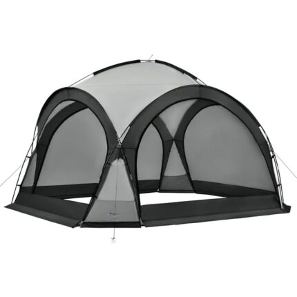 Tonnelle de camping Grästorp avec guirlande à 96 LED 345 x 345 x 247 cm gris foncé [pro.tec]