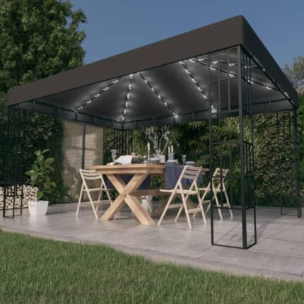 Tonnelle de jardin avec guirlande lumineuse à LED 3x4 m Anthracite CFW340588