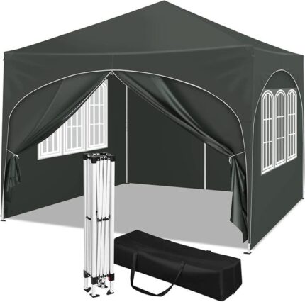 Tonnelle de Jardin,Pergola Pliante 3x3m avec 4 Parois Latérales,Hauteur Réglable,Imperméable, Protection de UV,Gris,WOLTU
