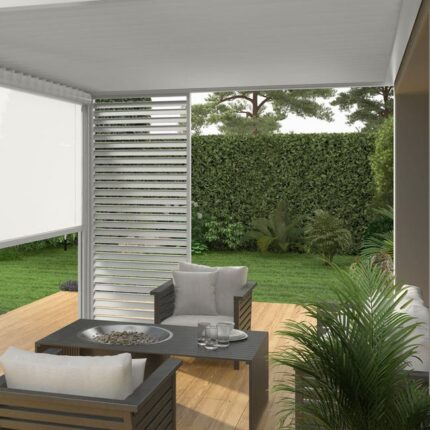 Pergola bioclimatique Ombréa adossée VS 3x4M Blanc + 1 store 4M blanc-