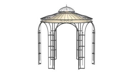 ELEO Milano gloriette magnifique résistante à l'hiver | Avec voile d'ombrage | Tonnelle ronde noir Ø 2,9 m | Pavillon romantique en fer forgé