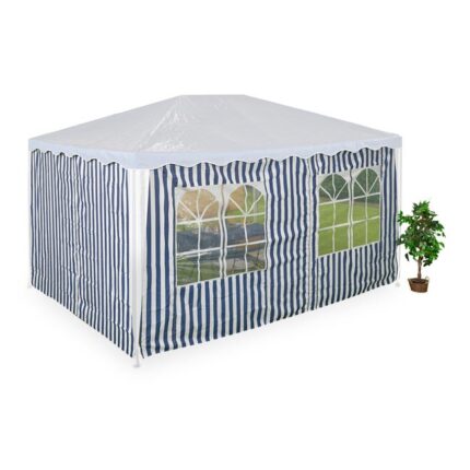 Relaxdays Paroi latérale pour tonnelle 3x4 m, lot de 2, imperméable, fermeture autoagrippante, polyester, bleu/blanc