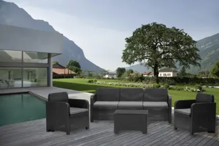 Salon bas de jardin résine injectée anthracite Positano GRAND SOLEIL, 5 personne