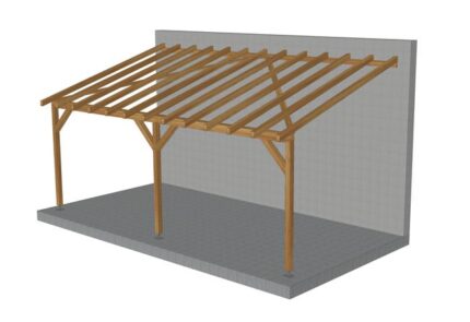 Toit de terrasse en bois adossé de 6m par 3m, avec pente, tuilable, classe 3 marron