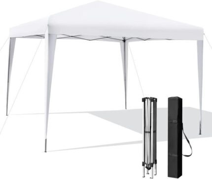 Tonnelle de Jardin Instantanée Pliable 295x295CM, Imperméable 3 Hauteurs 249/252/255 cm, Blanc